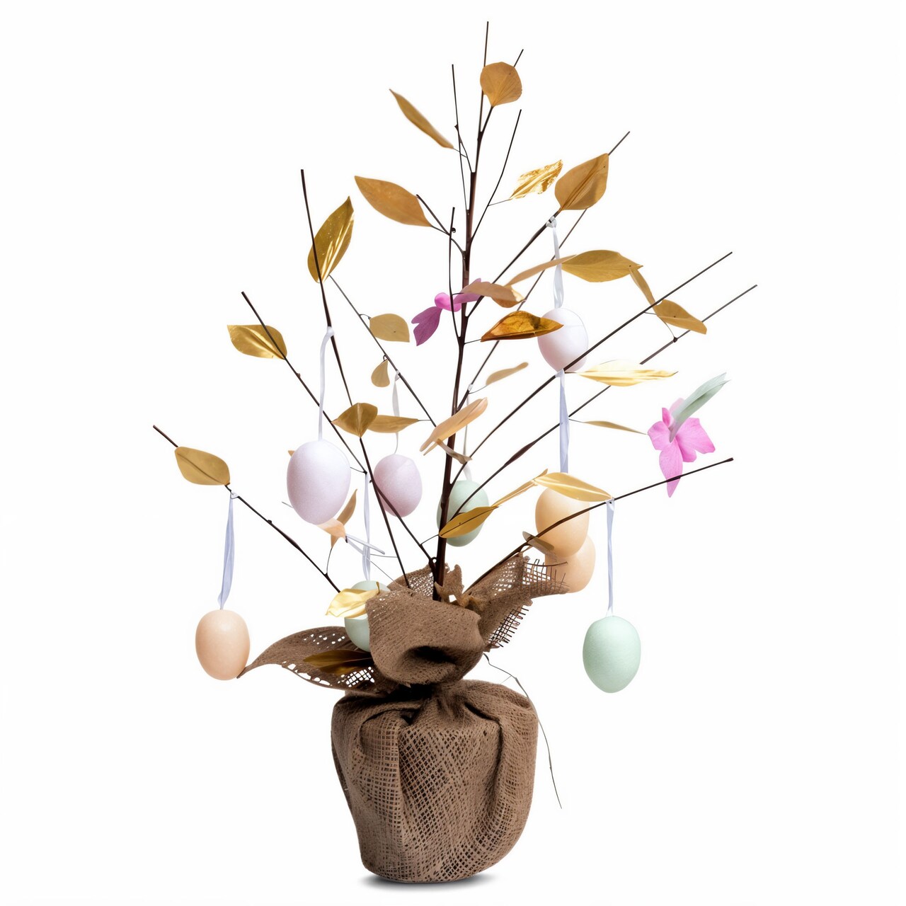 Easter Egg Branch Tree Centerpiece Tabletop Decoration with Butterflies 24 Inches Tall